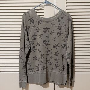 Grayson Threads Gray Skull Print Sweater